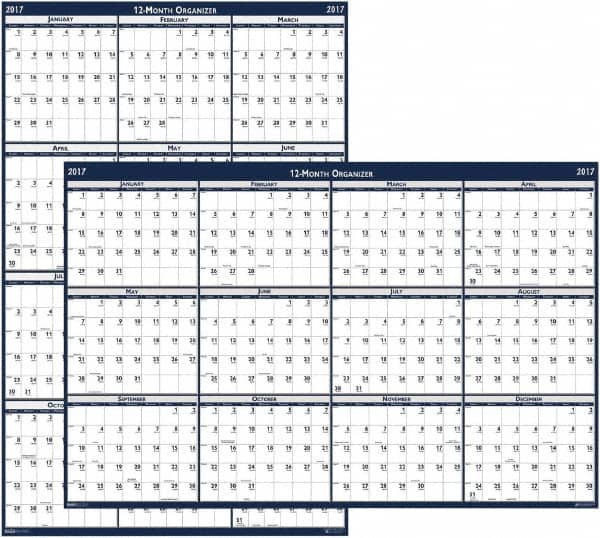 House of Doolittle - 1 Sheet, 66 x 33", Erasable Wall Calendar - Blue & Gray - Americas Industrial Supply