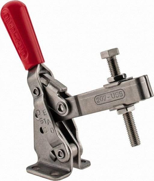 De-Sta-Co - 450 Lb Holding Capacity, Vertical Handle, Manual Hold Down Toggle Clamp - 57° Handle Movement, 99° Bar Opening, U-Bar, Flanged Base, Stainless Steel - Americas Industrial Supply