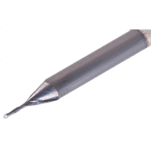 Iscar - 0.4mm Diam, 0.8mm LOC, 2 Flute Solid Carbide Ball End Mill - TiAlN Finish, Single End, 38mm OAL, 3mm Shank Diam, Spiral Flute - Americas Industrial Supply