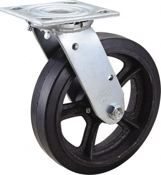 Value Collection - 8" Diam x 2" Wide x 9-1/2" OAH Top Plate Mount Swivel Caster - Rubber, 600 Lb Capacity, Roller Bearing, 4 x 4-1/2" Plate - Americas Industrial Supply