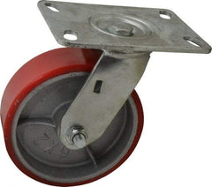Fairbanks - 6" Diam x 2" Wide x 7-1/2" OAH Top Plate Mount Swivel Caster - Polyurethane, 1,000 Lb Capacity, Roller Bearing, 4-1/2 x 6-1/4" Plate - Americas Industrial Supply