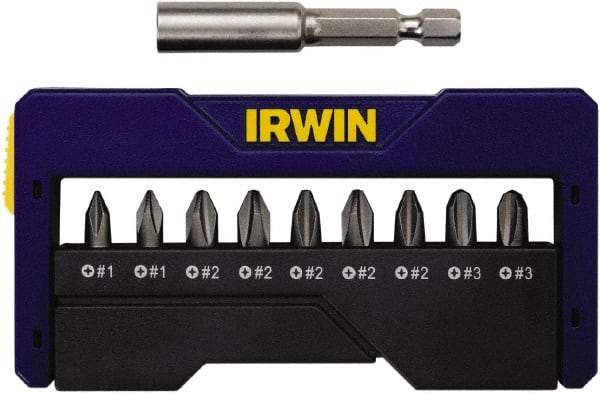 Irwin - 10 Piece, 1/4" Drive Screwdriver Insert Bit Set - #1 to #3 Phillips, 0.05 to 1/4" Hex, 1.27 to 10mm Hex - Americas Industrial Supply