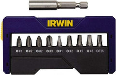 Irwin - 10 Piece, 1/4" Drive Screwdriver Insert Bit Set - #1 to #3 Phillips, 0.05 to 1/4" Hex, 1.27 to 10mm Hex, T25 Torx, #1 to #3 Square Recess - Americas Industrial Supply