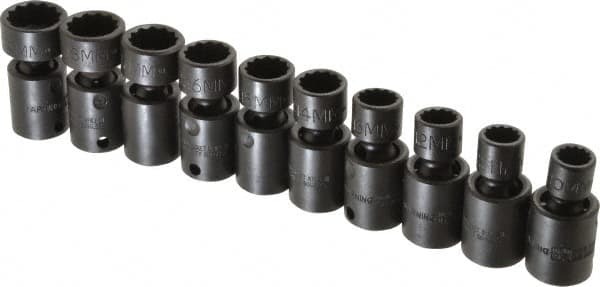 Proto - 10 Piece 3/8" Drive Standard Impact Socket Set - 12 Points, 10 to 19mm, Metric Measurement Standard - Americas Industrial Supply
