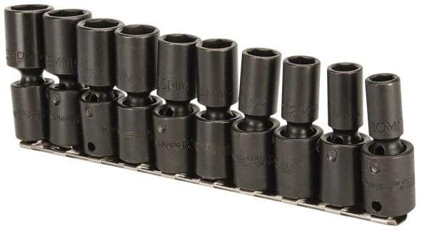Proto - 10 Piece 3/8" Drive Deep Impact Socket Set - 6 Points, 10 to 19mm, Metric Measurement Standard - Americas Industrial Supply
