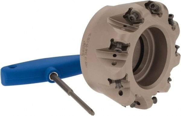 Iscar - 4" Cut Diam, 0.47" Max Depth, 1-1/2" Arbor Hole, 9 Inserts, H400 RNHU 1606 Insert Style, Indexable Copy Face Mill - H400 FR-16 Cutter Style, 2" High, Through Coolant, Series Helido - Americas Industrial Supply