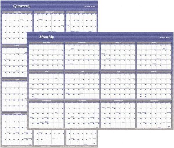 AT-A-GLANCE - 1 Sheet, 32 x 48", Erasable Wall Planner - White & Blue - Americas Industrial Supply