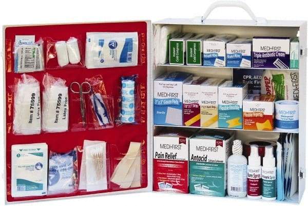 Medique - 1,100 Piece, 100 Person, Industrial First Aid Kit - 13-3/4" Wide x 16-1/4" Deep x 5-1/2" High, Metal Cabinet - Americas Industrial Supply