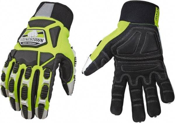 Youngstown - Size 3XL (12), ANSI Cut Lvl 4, Puncture Lvl 4, Abrasion Lvl 4, Cut & Puncture Resistant Gloves - Kevlar Lining, Slip-On Cuff, Hi-Vis Lime/Black, Paired - Americas Industrial Supply