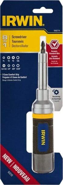 Irwin - 8-in-1 Mini-Ratchet Bit Screwdriver Kit - Phillips, Torx, Square, Nutdrivers, Ratcheting - Americas Industrial Supply