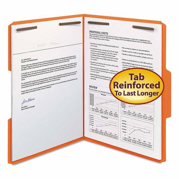 SMEAD - File Folders, Expansion Folders & Hanging Files Folder/File Type: File Folders with Top Tab Fastener Color: Orange - Americas Industrial Supply