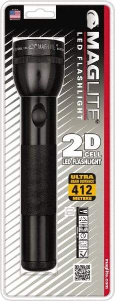 Mag-Lite - White LED Bulb, 168 Lumens, Industrial/Tactical Flashlight - Black Aluminum Body, 2 D Batteries Not Included - Americas Industrial Supply