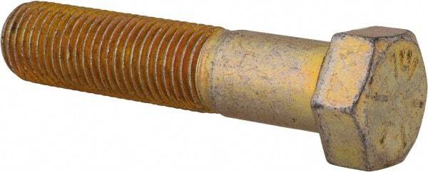 Made in USA - 7/16-20 UNF, 2" Length Under Head Hex Head Cap Screw - Partially Threaded, Grade 8 Alloy Steel, Zinc Yellow Dichromate Finish, 5/8" Hex - Americas Industrial Supply