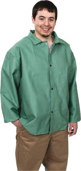 Steel Grip - Size 2XL Welding & Flame Resistant/Retardant Jacket - Green, Cotton, Snaps Closure, 52 to 54" Chest - Americas Industrial Supply