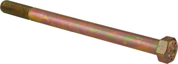 Made in USA - 7/8-9 UNC, 12" Length Under Head Hex Head Cap Screw - Partially Threaded, Grade L9 Alloy Steel, Zinc Yellow Dichromate Finish, 1-5/16" Hex - Americas Industrial Supply