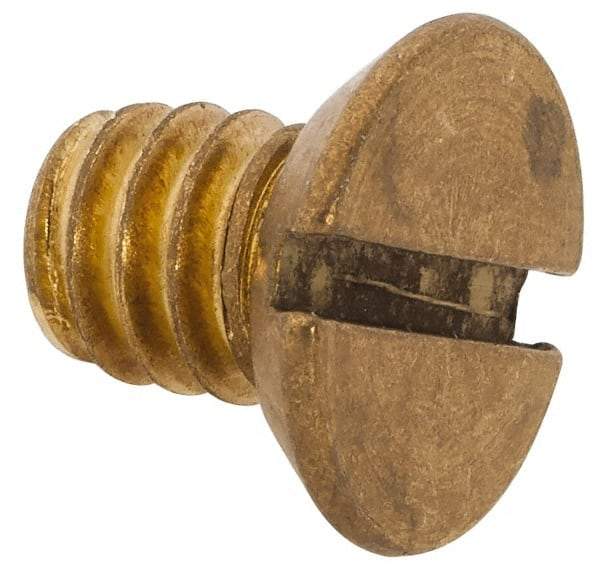 Value Collection - 1/4-20 UNC, 3/8" OAL Slotted Drive Machine Screw - Flat Head, Brass, Uncoated, Without Washer - Americas Industrial Supply