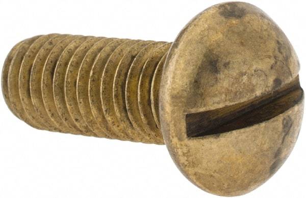 Made in USA - 3/8-16 UNC, 1" Length Under Head Slotted Drive Machine Screw - Round Head, Brass, Uncoated, Without Washer - Americas Industrial Supply