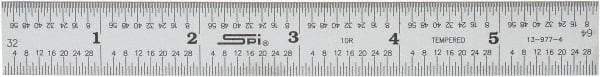 SPI - 6" Long, 1/64, 1/32" Graduation, Rigid Spring Steel Rule - 10R Graduation Style, 3/4" Wide, Silver, Satin Chrome Finish - Americas Industrial Supply