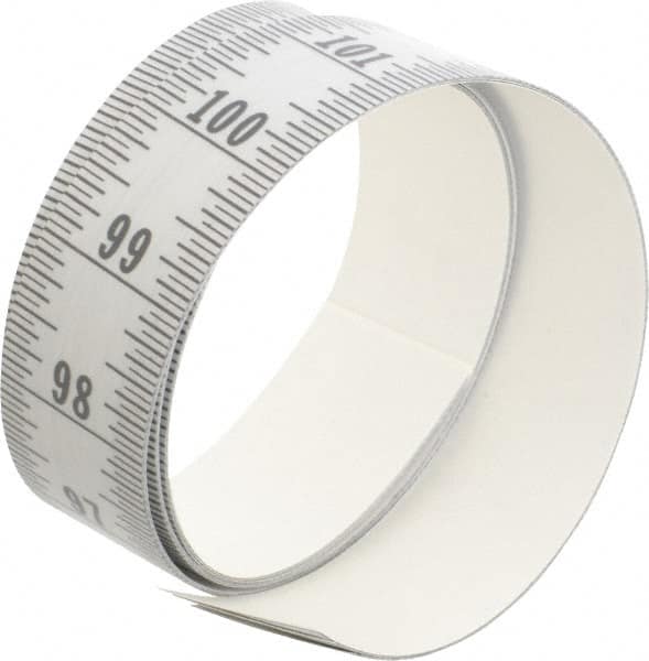 Made in USA - 9 Ft. Long x 1-1/4 Inch Wide, 1/16 Inch Graduation, Silver, Mylar Adhesive Tape Measure - Reads Bottom to Top, Vertical Rules - Americas Industrial Supply