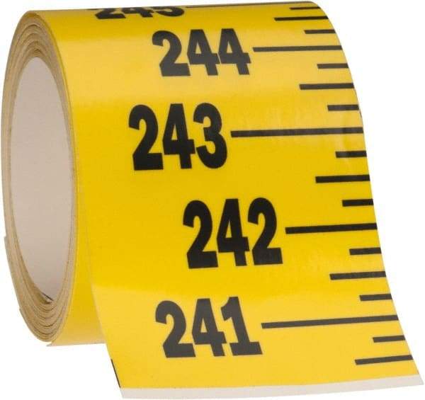Made in USA - 24 Ft. Long x 3 Inch Wide, 1/4 Inch Graduation, Yellow, Mylar Adhesive Tape Measure - Reads Bottom to Top, Vertical Rules - Americas Industrial Supply