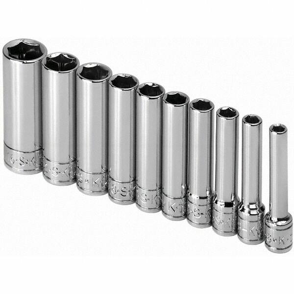 SK - 1/4" Drive Deep Socket Set - 3/16 to 9/16", Inch Measurement Standard - Americas Industrial Supply