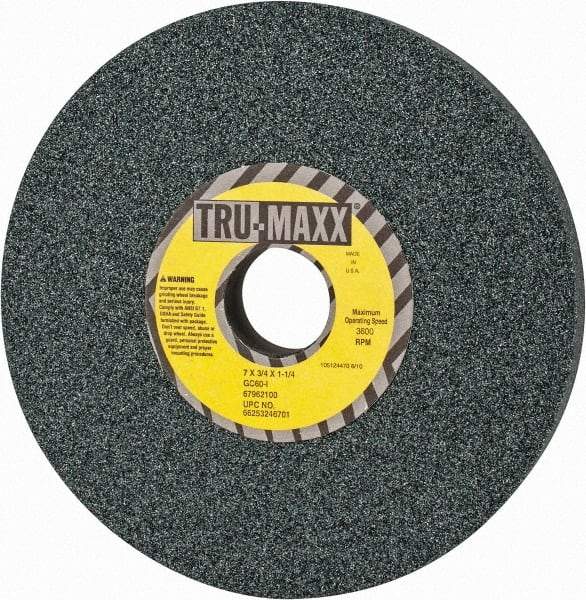 Tru-Maxx - 7" Diam x 1-1/4" Hole x 3/4" Thick, I Hardness, 60 Grit Surface Grinding Wheel - Silicon Carbide, Type 5, Medium Grade, 3,600 Max RPM, Vitrified Bond, One-Side Recess - Americas Industrial Supply