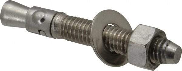 Powers Fasteners - 3/8" Diam, 3/8" Drill, 2-3/4" OAL, 1-1/4" Min Embedment Wedge Expansion Concrete Anchor - 304 Stainless Steel, Hex Nut Head, Hex Drive, 1-5/8" Thread Length - Americas Industrial Supply