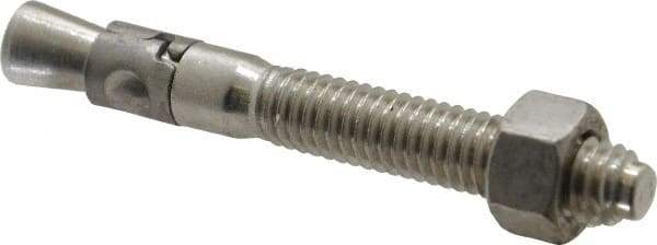 Powers Fasteners - 3/8" Diam, 3/8" Drill, 3" OAL, 1-1/4" Min Embedment Wedge Expansion Concrete Anchor - 304 Stainless Steel, Hex Nut Head, Hex Drive, 1-7/8" Thread Length - Americas Industrial Supply