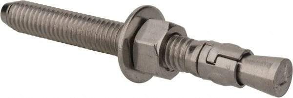 Powers Fasteners - 3/8" Diam, 3/8" Drill, 3-1/2" OAL, 1-1/4" Min Embedment Wedge Expansion Concrete Anchor - 304 Stainless Steel, Hex Nut Head, Hex Drive, 2-3/8" Thread Length - Americas Industrial Supply
