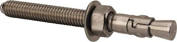 Powers Fasteners - 3/8" Diam, 3/8" Drill, 3-3/4" OAL, 1-5/8" Min Embedment Wedge Expansion Concrete Anchor - 304 Stainless Steel, Hex Nut Head, Hex Drive, 2-5/8" Thread Length - Americas Industrial Supply