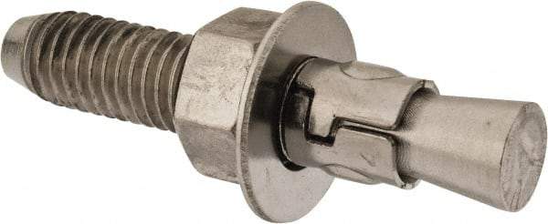 Powers Fasteners - 1/2" Diam, 1/2" Drill, 2-3/4" OAL, 2-1/4" Min Embedment Wedge Expansion Concrete Anchor - 304 Stainless Steel, Hex Nut Head, Hex Drive, 1-3/8" Thread Length - Americas Industrial Supply