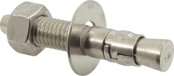Powers Fasteners - 5/8" Diam, 5/8" Drill, 3-1/2" OAL, 1" Min Embedment Wedge Expansion Concrete Anchor - 316 Stainless Steel, Hex Nut Head, Hex Drive, 2" Thread Length - Americas Industrial Supply