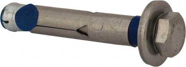 Powers Fasteners - 3/8" Diam, 3/8" Drill, 2-1/4" OAL, 1-3/4" Min Embedment Sleeve Concrete Anchor - 304 Stainless Steel, Hex Head, Hex Drive - Americas Industrial Supply