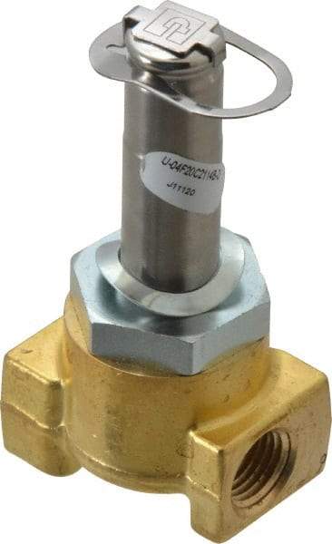 Parker - 1/4" Port, Two Way, Direct Acting, Brass Solenoid Valve - Normally Closed, 100 Max PSI, NBR Seal - Americas Industrial Supply