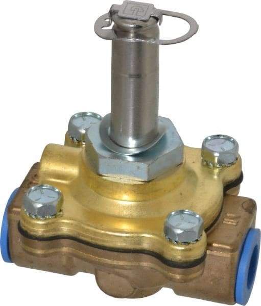 Parker - 3/8" Port, Two Way, Piloted Diaphragm, Brass Solenoid Valve - Normally Closed, 150 Max PSI, NBR Seal - Americas Industrial Supply