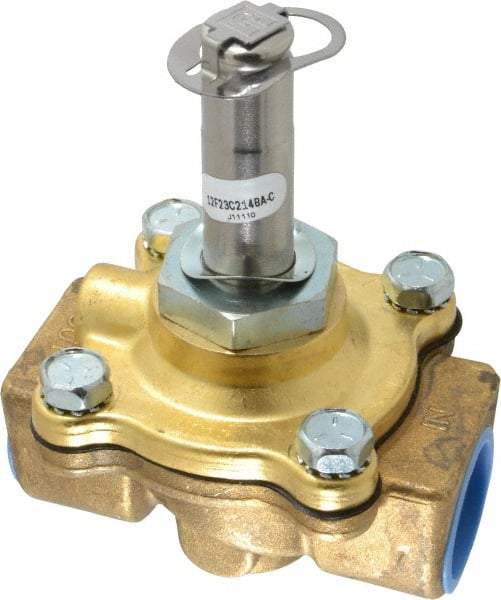Parker - 3/4" Port, Two Way, Piloted Diaphragm, Brass Solenoid Valve - Normally Closed, 150 Max PSI, NBR Seal - Americas Industrial Supply