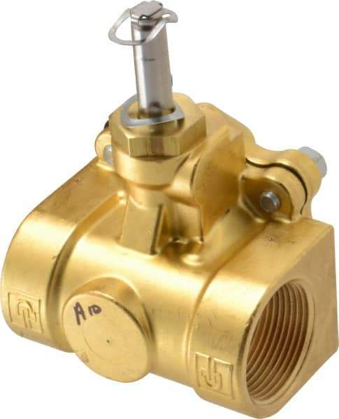 Parker - 1-1/4" Port, Two Way, Piloted Diaphragm, Brass Solenoid Valve - Normally Closed, 150 Max PSI, NBR Seal - Americas Industrial Supply