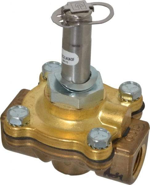 Parker - 3/8" Port, Two Way, Piloted Diaphragm, Brass Solenoid Valve - Normally Closed, 125 Max PSI, NBR Seal - Americas Industrial Supply