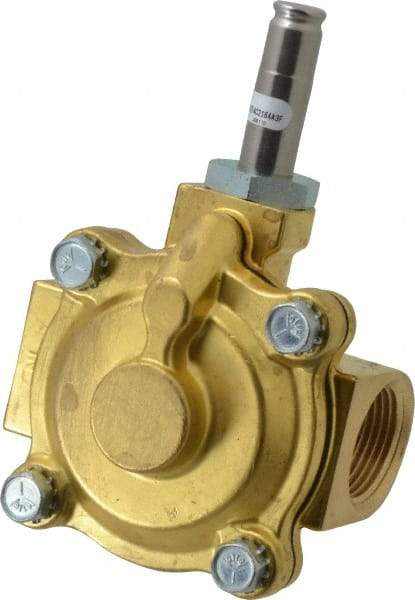 Parker - 1" Port, Two Way, Piloted Diaphragm, Brass Solenoid Valve - Normally Closed, 125 Max PSI, NBR Seal - Americas Industrial Supply