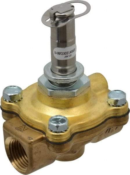 Parker - 1/2" Port, Two Way, Piloted Diaphragm, Brass Solenoid Valve - Normally Open, 125 Max PSI, NBR Seal - Americas Industrial Supply