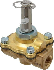 Parker - 3/8" Port, Two Way, Piloted Diaphragm, Brass Solenoid Valve - Normally Closed, 80 Max PSI, PTFE Seal - Americas Industrial Supply
