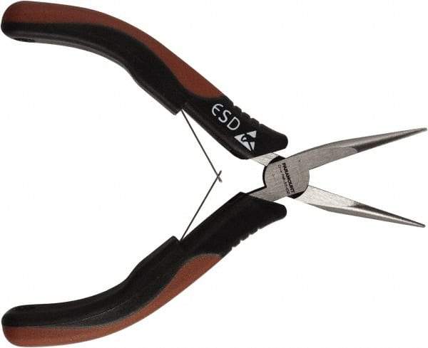 Paramount - 5" OAL, 1-3/16" Jaw Length x 7/16" Jaw Width, Long Nose Pliers - Smooth Jaw, Thin Head, ESD Cushion Handles, with Spring - Americas Industrial Supply