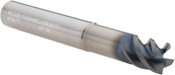 Walter-Prototyp - 10.01mm, 10mm LOC, 10mm Shank Diam, 3" OAL, 4 Flute, Solid Carbide Square End Mill - Single End, TiAlN Finish, Helical Flute, Centercutting, Right Hand Cut, Right Hand Flute - Americas Industrial Supply
