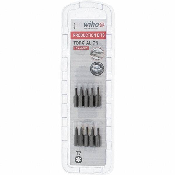 Wiha - 1/4" Drive T7 Torx Screwdriver Bit - 1" OAL, Insert Bit - Americas Industrial Supply