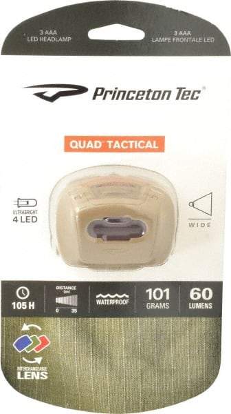 Princeton Tec - Red LED Bulb, 78 Lumens, Hands-free Flashlight - Tan Plastic Body, 3 AAA Batteries Not Included - Americas Industrial Supply