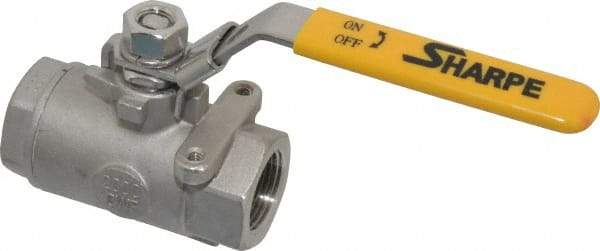 Sharpe Valves - 3/4" Pipe, Standard Port, Stainless Steel Steam Service Ball Valve - 1 Piece, Inline - One Way Flow, FNPT x FNPT Ends, Locking Lever Handle, 2,000 WOG, 250 WSP - Americas Industrial Supply