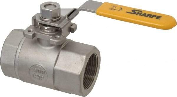 Sharpe Valves - 1-1/2" Pipe, Standard Port, Stainless Steel Steam Service Ball Valve - 1 Piece, Inline - One Way Flow, FNPT x FNPT Ends, Locking Lever Handle, 1,500 WOG, 250 WSP - Americas Industrial Supply