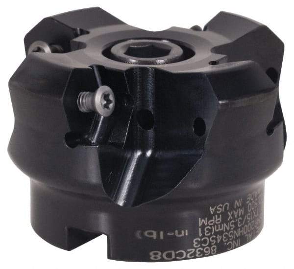Kennametal - 4" Cut Diam, 1" Arbor Hole, 4.5mm Max Depth of Cut, 45° Indexable Chamfer & Angle Face Mill - 6 Inserts, HNGJ 535ANENLD Insert, Right Hand Cut, 6 Flutes, Through Coolant, Series KSHR - Americas Industrial Supply