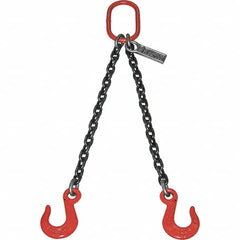 Lift-All - 5' Long x 6" Wide, 26,000 Lb Basket Capacity, Alloy Steel Web Sling - 26,000 Lb Choker Capacity, DOS Chain Sling, 1/2" Diam Chain, Natural, Double Style - Americas Industrial Supply