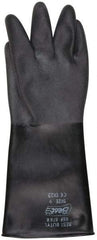 SHOWA - Size L (9), 14" Long, 25 mil Thick, Butyl Chemical Resistant Gloves - Textured Finish, Rolled Cuff, ANSI Abrasion Level 0, ANSI Cut Level 0, ANSI Puncture Level 0, Black - Americas Industrial Supply